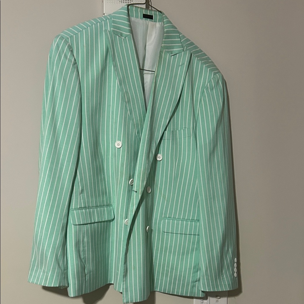 Stylish Mint Green Striped Men's Blazer